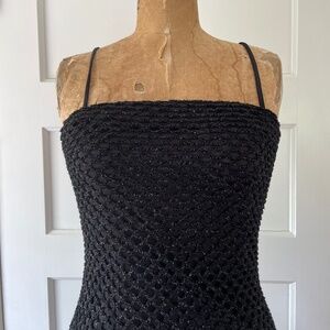 Vintage 90s Andrea Polizzi Long Bodycon Dress-Black Mesh Formal Evening Wear -S6